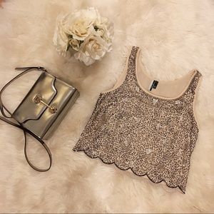 Topshop Sequin Tank Top with Scallop Hem Detail.